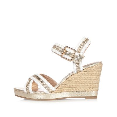 White woven wedges